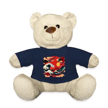 Japanese Art Sea Waves with Sun - Comic - Teddy Bear - french navy - Front