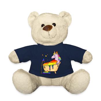 Unicorn Bathing in Bathtub LBGT - Teddy Bear - french navy - Front