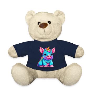 Fusion of pig and unicorn - rainbow design - Teddy Bear - french navy - Front