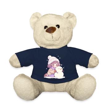 Süßer Weihnachts Schneemann Mädchen Winter-Design - Teddy - French Navy - Vorne