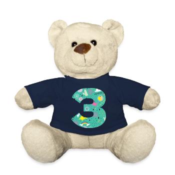 Numéro 3 anniversaire personnalisé - Nounours - bleu marine - Devant