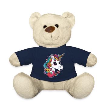 Freundliches buntes Einhorn mit Regenbogenmähne - Teddy - French Navy - Vorne