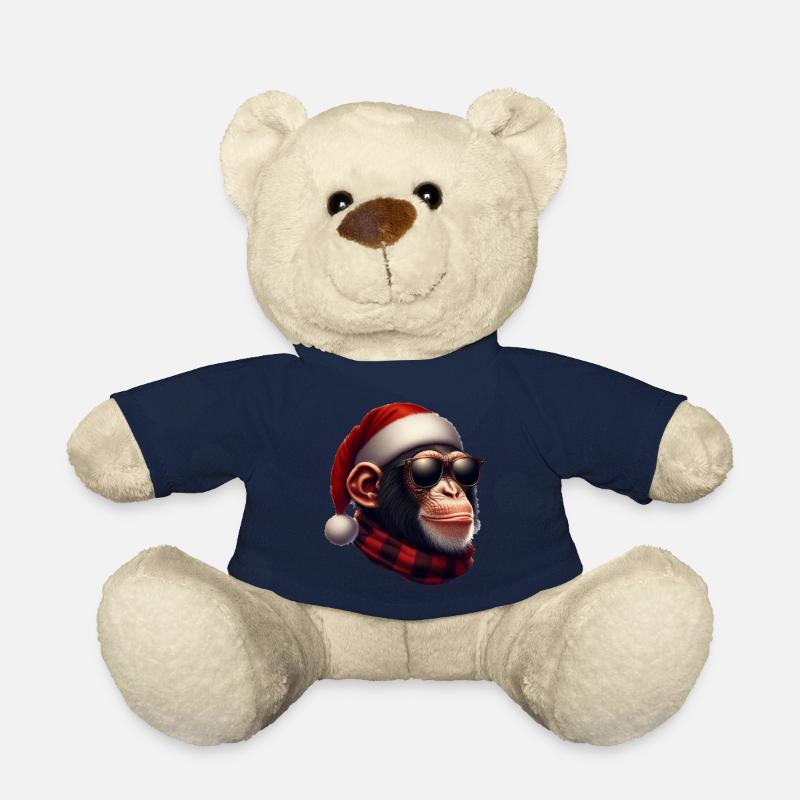 Christmas chimpanzee with Santa hat - Teddy Bear - french navy