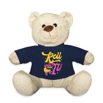 Roll With It 70's 80's 90's Skater Rollerblading - Teddy Bear - french navy - Front