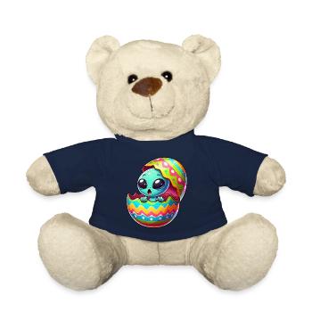 Colorful Alien Easter Egg Hatching Design - Teddy Bear - french navy - Front