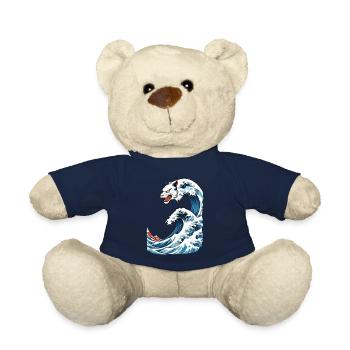 Cat Wave Ukiyo-E Vintage Japon Streetwear - Nounours - bleu marine - Devant