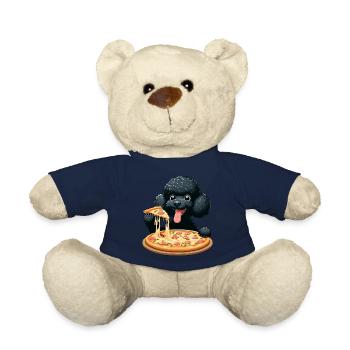 Comic Poodle with Pizza - Teddy Bear - french navy - Front