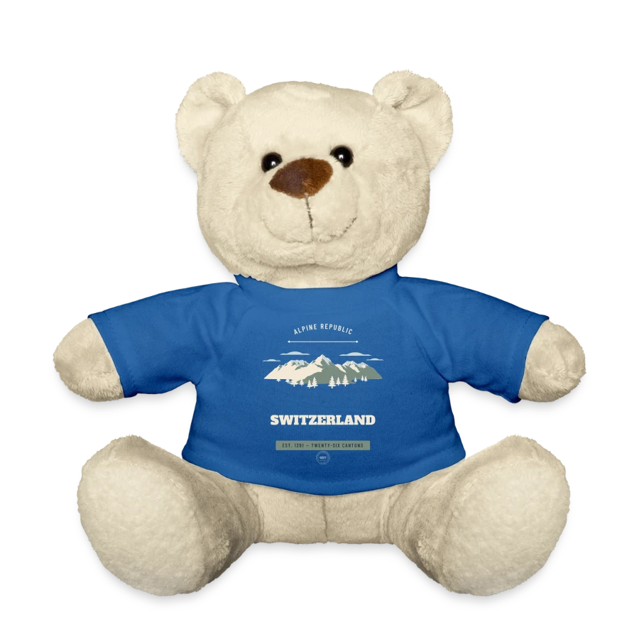 Switzerland badge on a teddy bear, royal blue