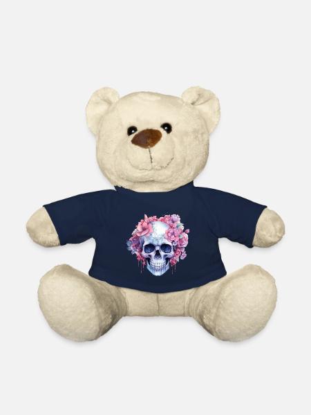 Design gothique - squelette de fleur pastel - Nounours - bleu marine