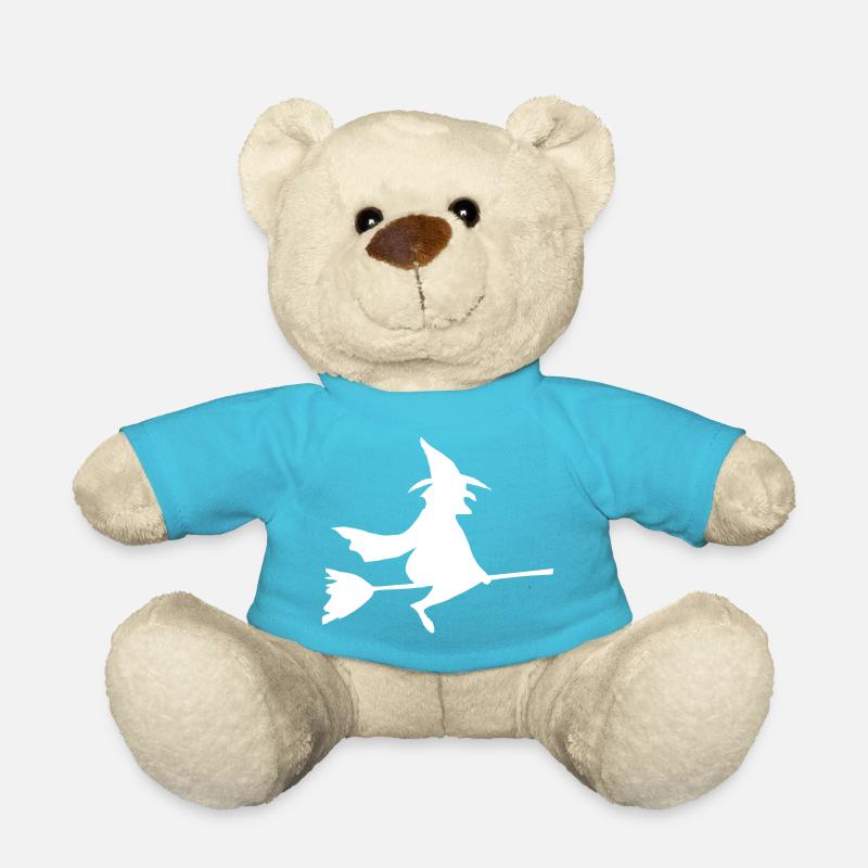 Hexe auf Besen - Teddy - Atollblau