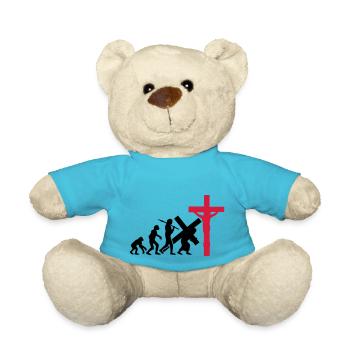 evolution mensch jesus christus glauben kreuz kreu - Teddy - Atollblau - Vorne