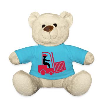 A forklift transporting a box - Teddy Bear - atoll blue - Front
