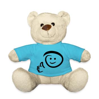 Face smiles, shows thumbs up. Emoticon - Teddy Bear - atoll blue - Front