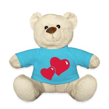 Heart, 2 Hearts, Romantic, Love, Valentine's Day - Teddy Bear - atoll blue - Front