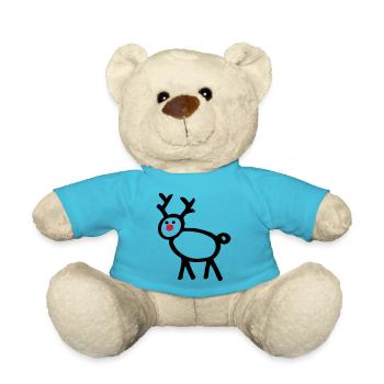 Strichmännchen Rentier Hirsch lustiges Motiv - Teddy - Atollblau - Vorne