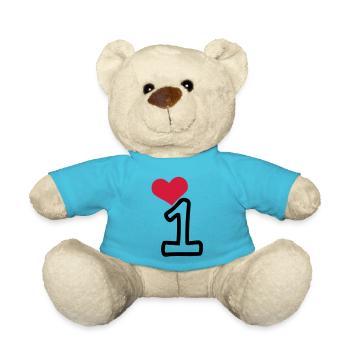 Anzahl 1 & rotes Herz - Teddy - Atollblau - Vorne