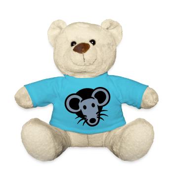 Maus Wand Loch Mauseloch Guckt Süß Lustig Comic - Teddy - Atollblau - Vorne