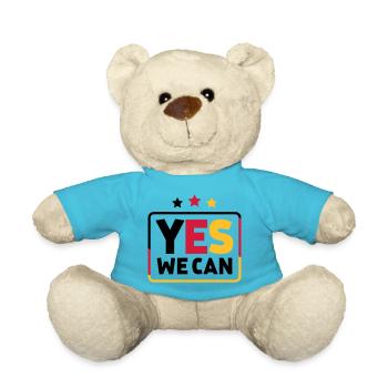 Yes we can Schwarz Rot Gold Deutschland Fußballfan - Teddy - Atollblau - Vorne