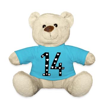 14 Geburtstag mit Herz - Teddy - Atollblau - Vorne