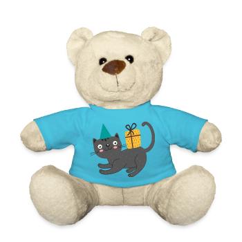 Cat with gift - Teddy Bear - atoll blue - Front