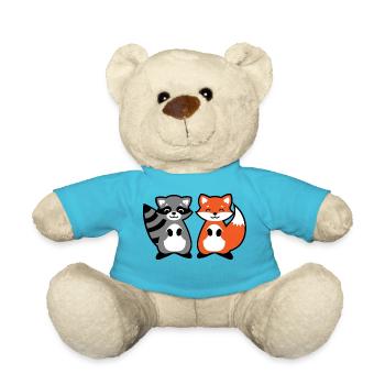 Waschbär und Fuchs - raccoon and fox Geschenk Kind - Teddy - Atollblau - Vorne