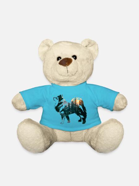Lapphund finlandais avec forêt - Nounours - bleu outremer