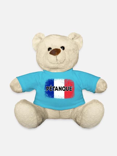 Petanque French Flag Boule Player Flag - Teddy Bear - atoll blue