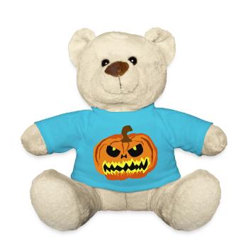 Pumpkin face with shining eyes Halloween - Teddy Bear - atoll blue - Front