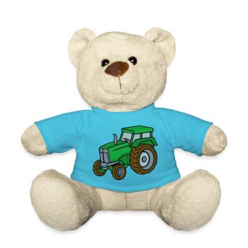Green Tractor Illustration Kids Gift Idea - Teddy Bear - atoll blue - Front