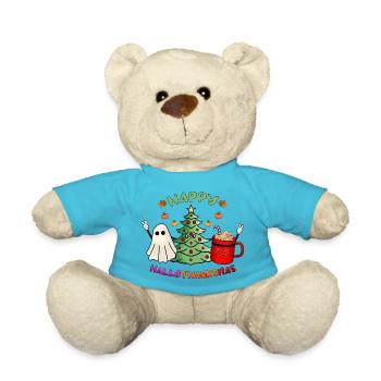 Happy Hallothanksmas Boo Tree & Cocoa Lover - Teddy Bear - atoll blue - Front