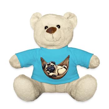 Pug sleeps in hammock Funny Sleep Pug - Teddy Bear - atoll blue - Front