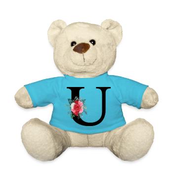 Red Floral U Letter - Teddy Bear - atoll blue - Front