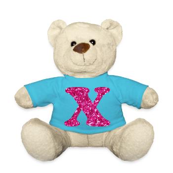 Glitter Pink x Letter x - Teddy Bear - atoll blue - Front