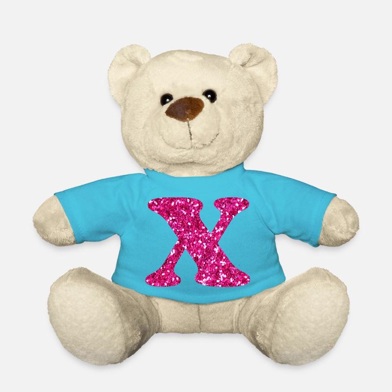 Glitzer Pink x Buchstabe x - Teddy - Atollblau