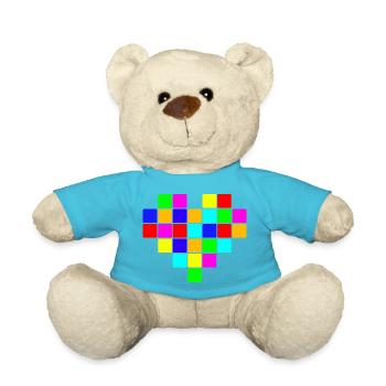 Buntes Herz Regenbogen - Teddy - Atollblau - Vorne