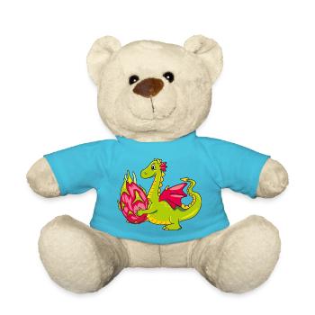 Funny cartoonish dragon with a pitaya fruit - Teddy Bear - atoll blue - Front