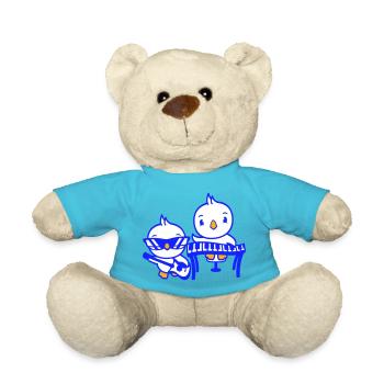 2 Chicks Birds Ducks Ribbon Cute Two Friends Team - Teddy Bear - atoll blue - Front