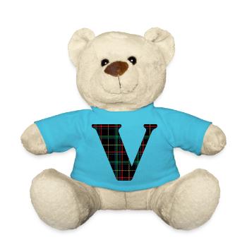 Monogramm gegen schottischen Tartan - Teddy - Atollblau - Vorne