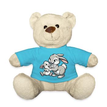 Rabbit mother with child frolicking gray - Teddy Bear - atoll blue - Front