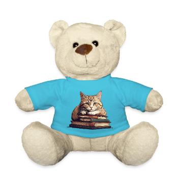 Süße Katze auf Bücherstapel - Teddy - Atollblau - Vorne