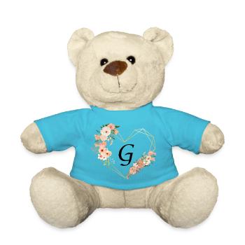 Buchstabe g florales goldenes Herz - Teddy - Atollblau - Vorne