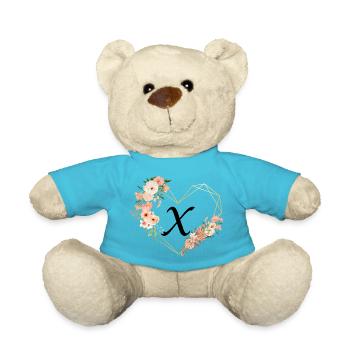 Letter x floral golden heart - Teddy Bear - atoll blue - Front