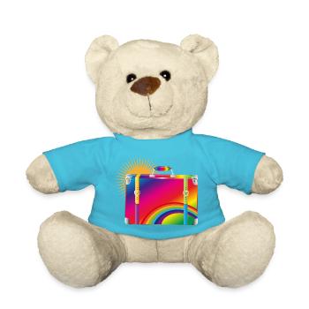 Rainbow Travel Suitcase – Colorful Retro Design - Teddy Bear - atoll blue - Front