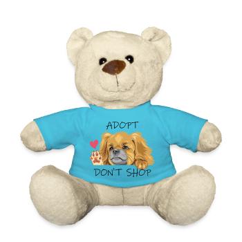 Peeking waving sad Pekingese dog - Teddy Bear - atoll blue - Front