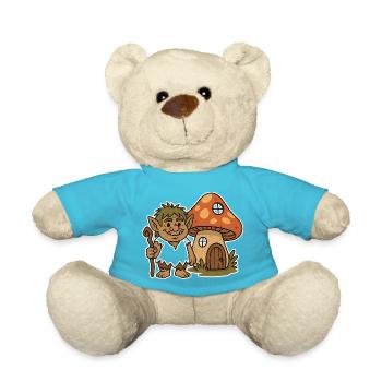 Forest troll at the mushroom house - Teddy Bear - atoll blue - Front