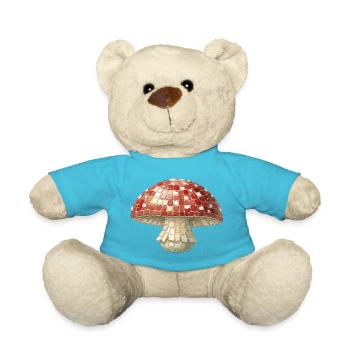 Toadstool Mosaic - Retro Forest for Mushroom Pickers - Teddy Bear - atoll blue - Front