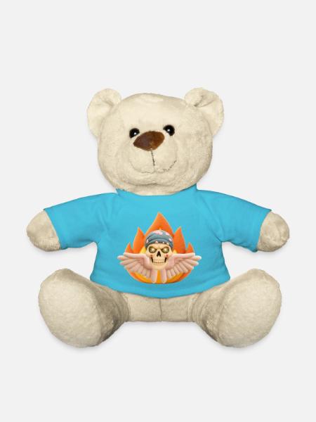 Totenkopf mit Flügeln im Feuer-T-Shirt-Design. - Teddy - Atollblau