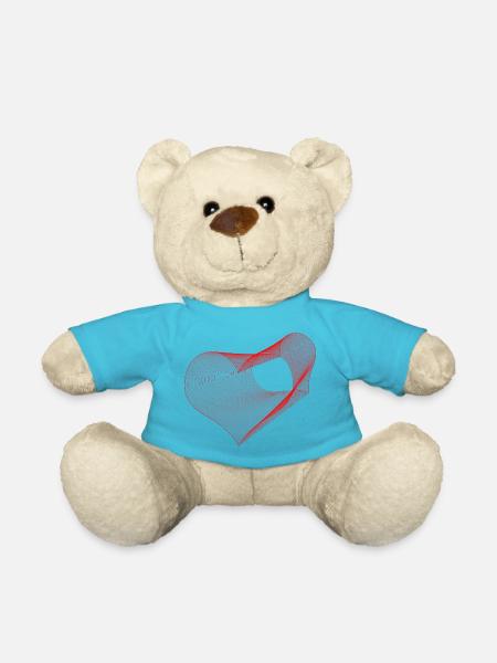 Geometrisches Herz – Rote generative Linienzeichnung - Teddy - Atollblau