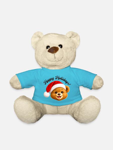 Weihnachtsteddybär mit Weihnachtsmannmütze - Teddy - Atollblau