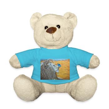 Rasta-Löwe und blauer Schmetterling - Teddy - Atollblau - Vorne